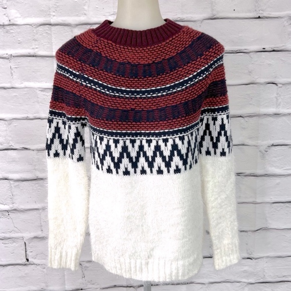 BB DAKOTA Sweater Play Flairisle Pattern Knit Raglan Long Sleeves Red Cr… - Picture 4 of 13